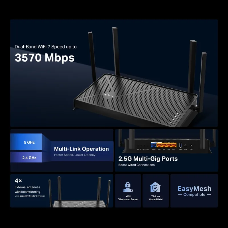 TP-Link Archer BE230 BE3600 Mbps 2.5G Dual-Band Wi-Fi 7 Network Router-4