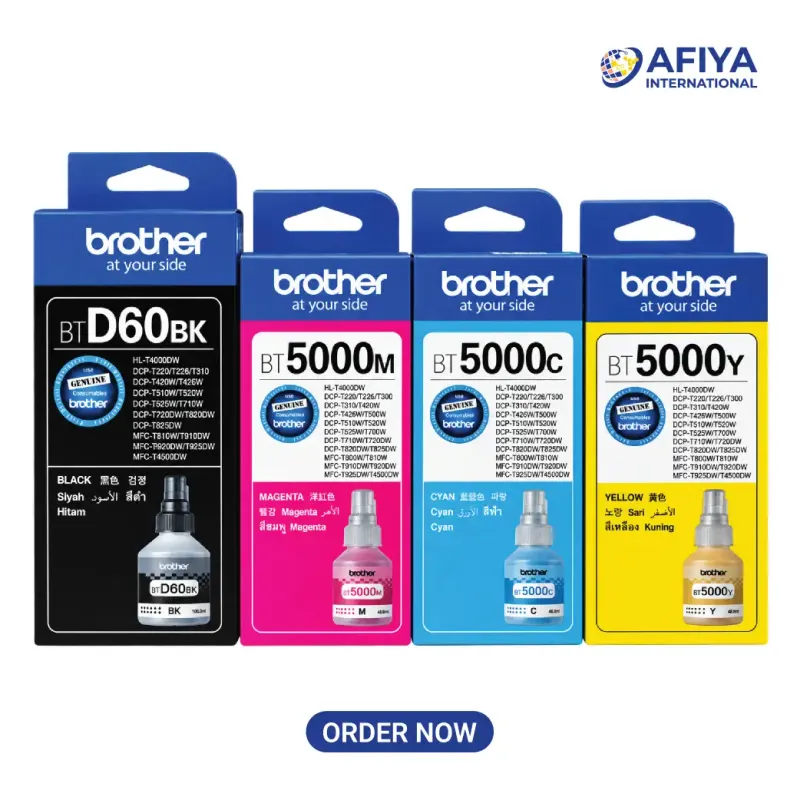 Brother BT-D60BK & BT5000 4 Color Original Ink Bottle Set