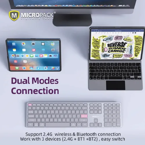 Micropack K-310W 2.4GHz & Bluetooth Rechargeable Slim Wireless Keyboard – Grey-2