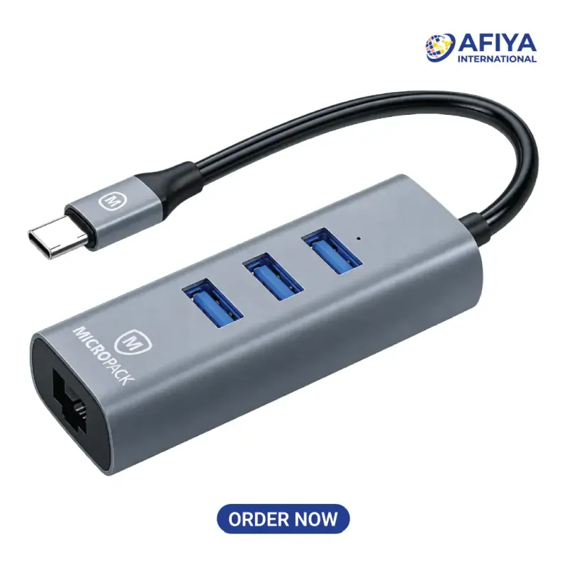 Micropack MDC-3AE USB-C to 3-Port USB 3.0 Hub with Gigabit Ethernet