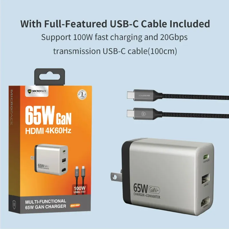 Micropack MWC-265H 65W GaN Wall Charger & HDMI Converter-3