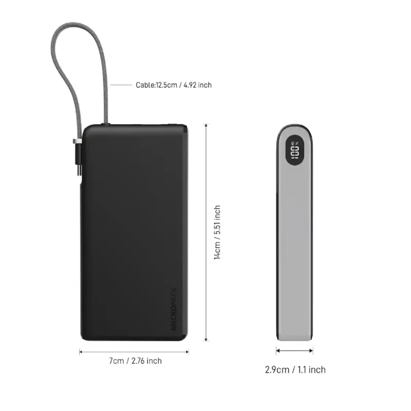 Micropack PB-C20-BK 20000mAh Built-in Cable Fast Charging Power Bank-4